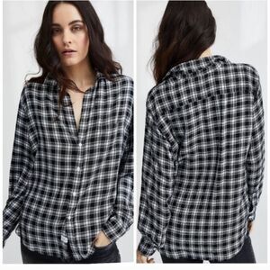 Frank and Eileen black and white plaid button down shirt 100% modal. Size L.
